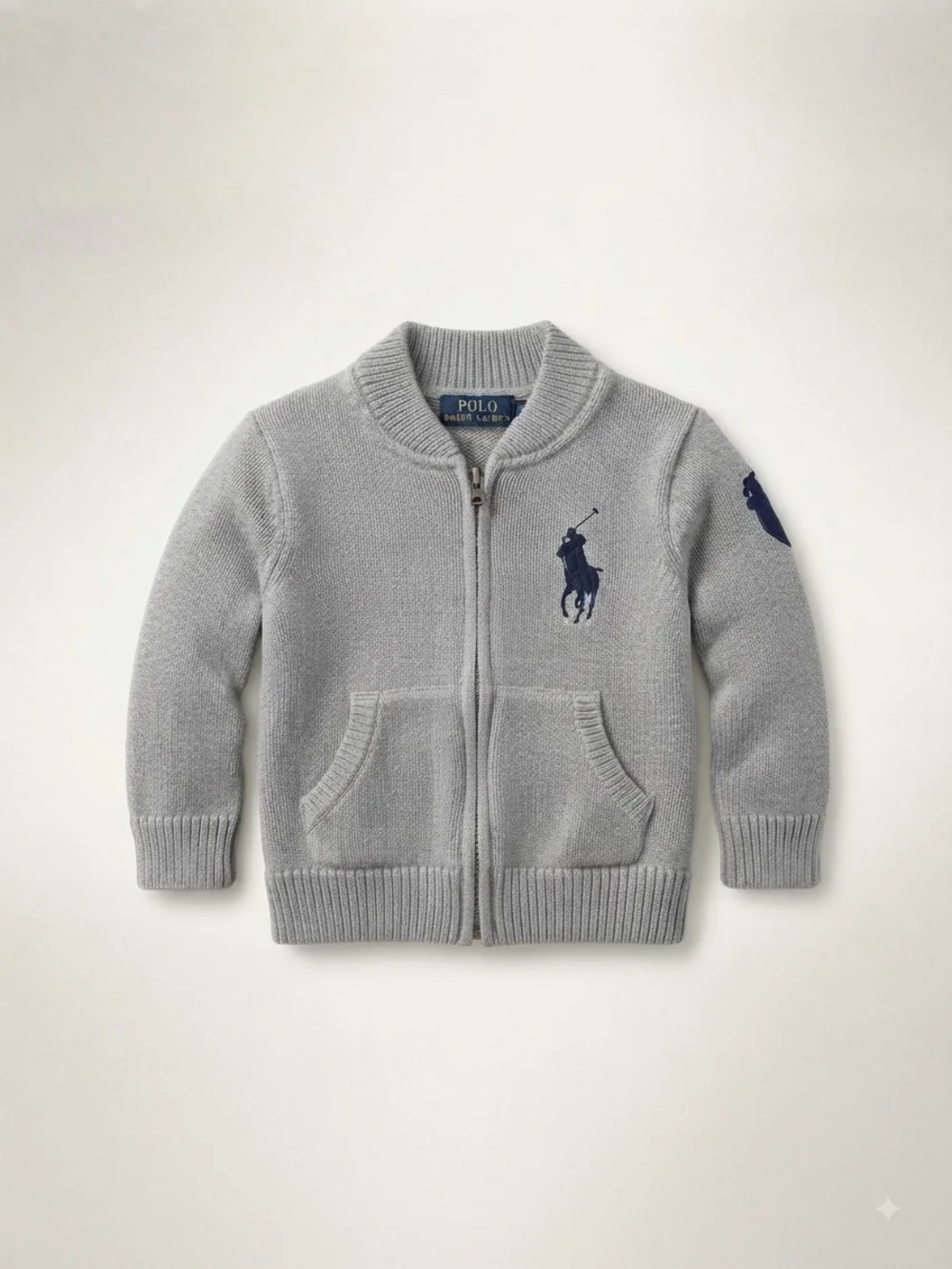 Polo Ralph Lauren Boys Grey Knit Zip-Up Hoodie Jacket